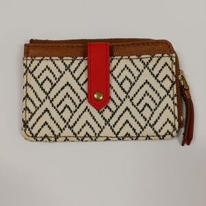 Fossil Black White Zigzag Card & Coin Pocket Wallet *Flaw*